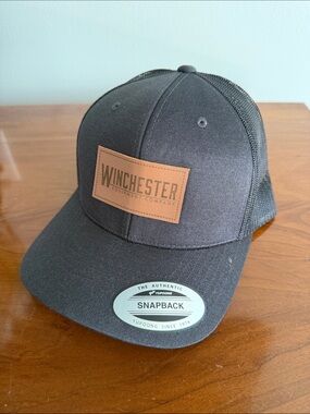 Winchester Black Leather Patch Snapback Hat (New)